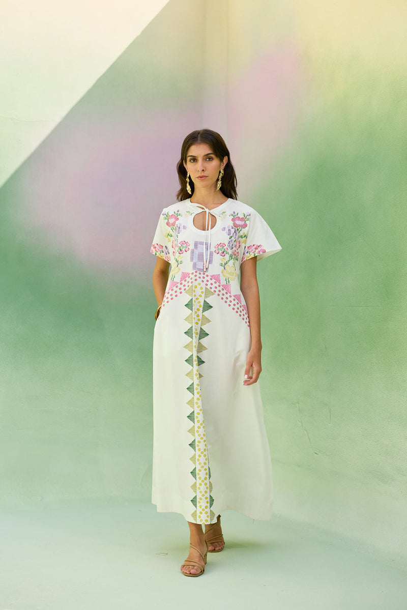 Ivory Floral Ikat Maxi Dress cotton dress by World of SiSa in ivory for women in Singapore
