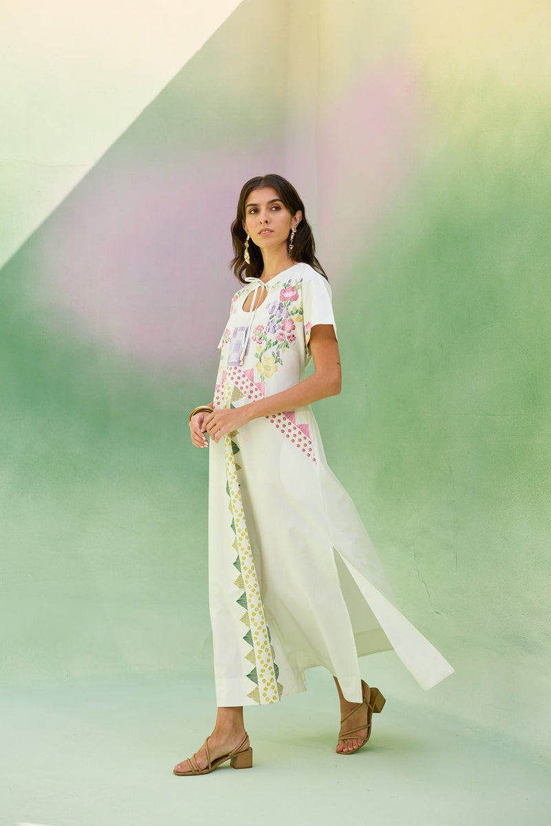 Ivory Floral Ikat Maxi Dress cotton dress by World of SiSa in ivory for women in Singapore