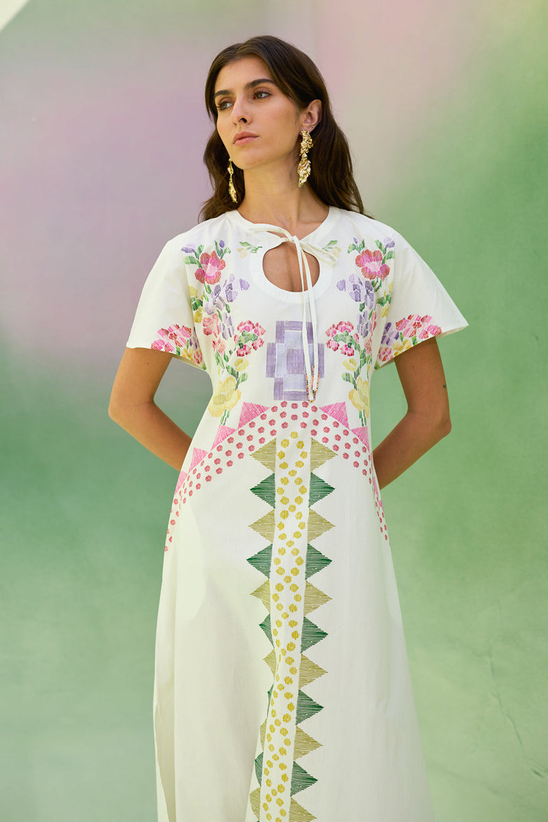 Ivory Floral Ikat Maxi Dress cotton dress by World of SiSa in ivory for women in Singapore