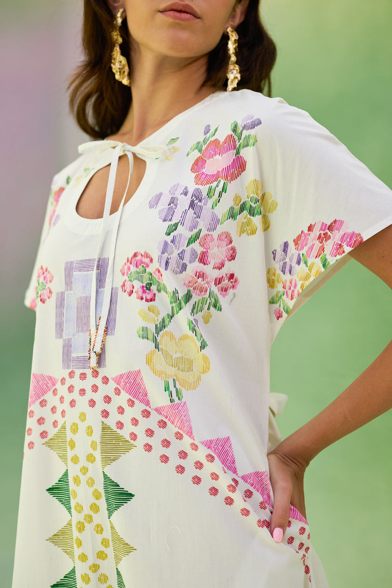 Ivory Floral Ikat Maxi Dress cotton dress by World of SiSa in ivory for women in Singapore