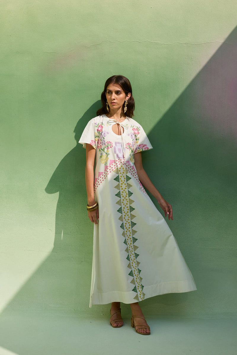 Ivory Floral Ikat Maxi Dress cotton dress by World of SiSa in ivory for women in Singapore