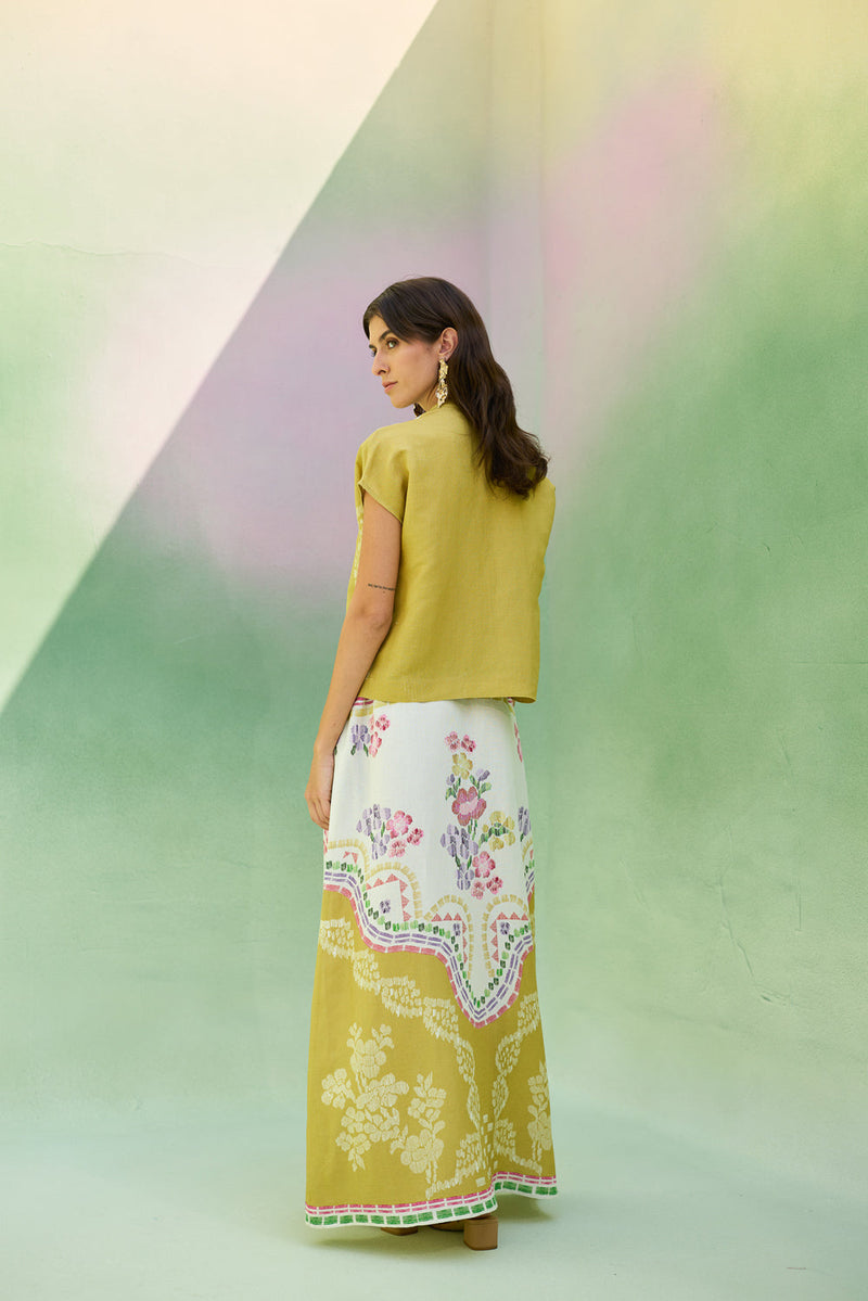Ochre Floral Ikat Co-ord Set linen co-ord set by World of SiSa in musturd yellow for women in Singapore