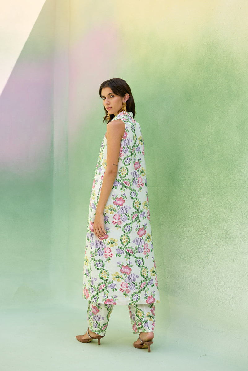 Ivory Floral Ikat Co-ord Set linen co-ord set by World of SiSa in ivory for women in Singapore