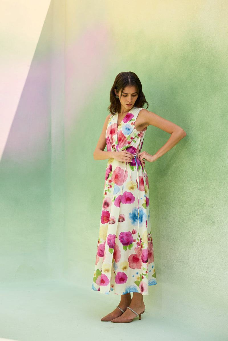 Californian Poppies Wrap Dress cotton, silk dress by World of SiSa in multi-color for women in Singapore