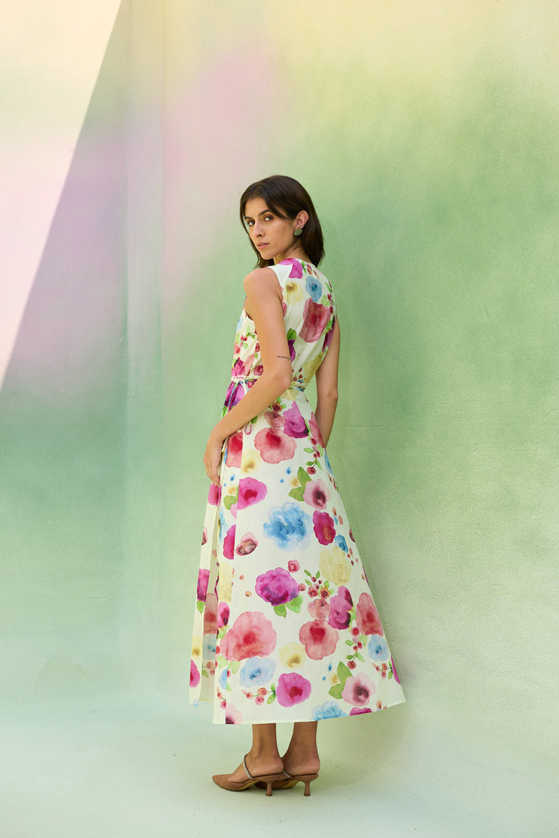 Californian Poppies Wrap Dress cotton, silk dress by World of SiSa in multi-color for women in Singapore