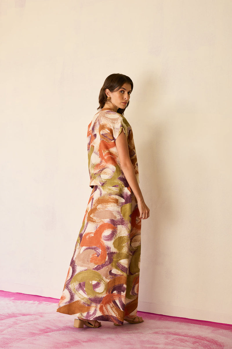 Geometric Brushstroke Co-ord Set linen co-ord set by World of SiSa in multi-color for women in Singapore
