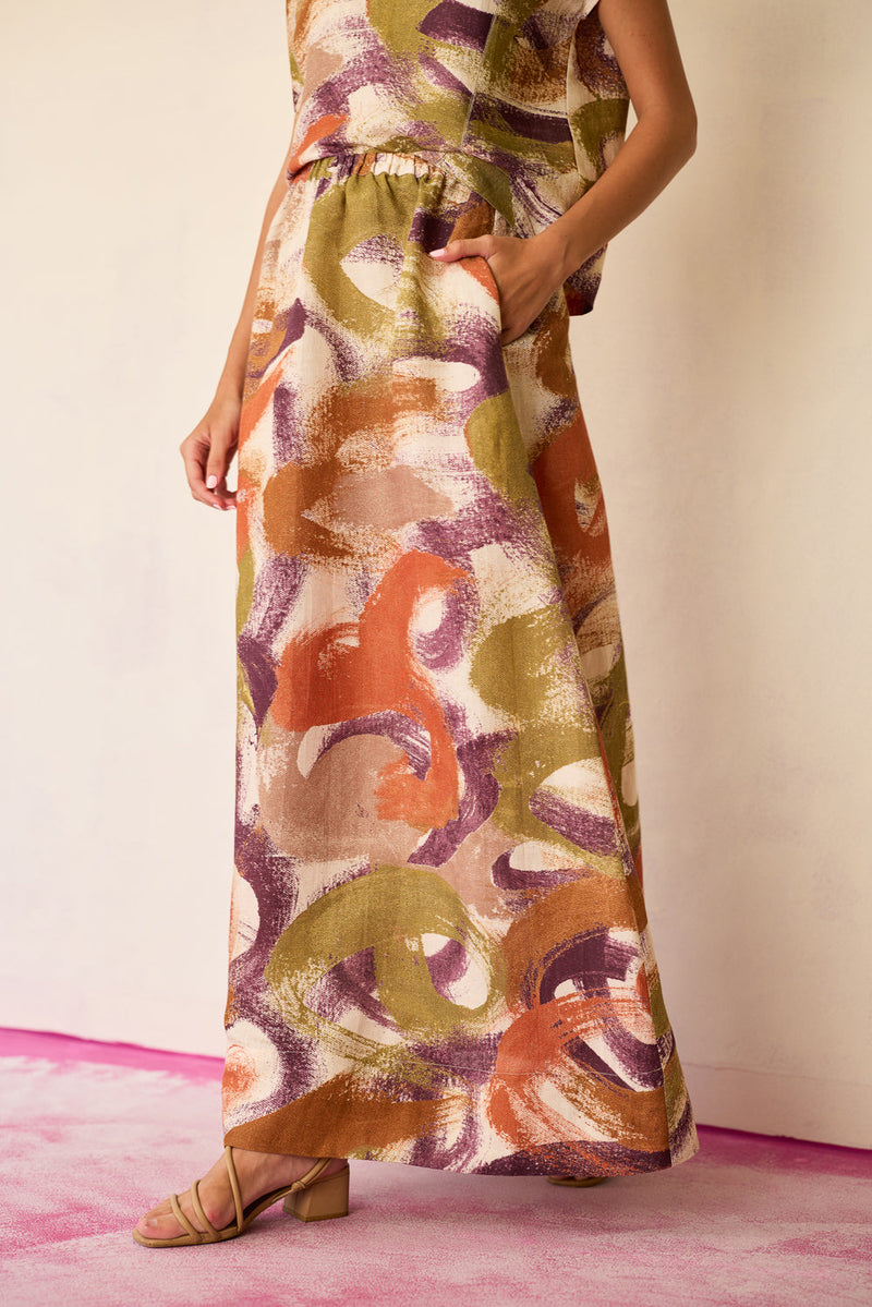 Geometric Brushstroke Co-ord Set linen co-ord set by World of SiSa in multi-color for women in Singapore