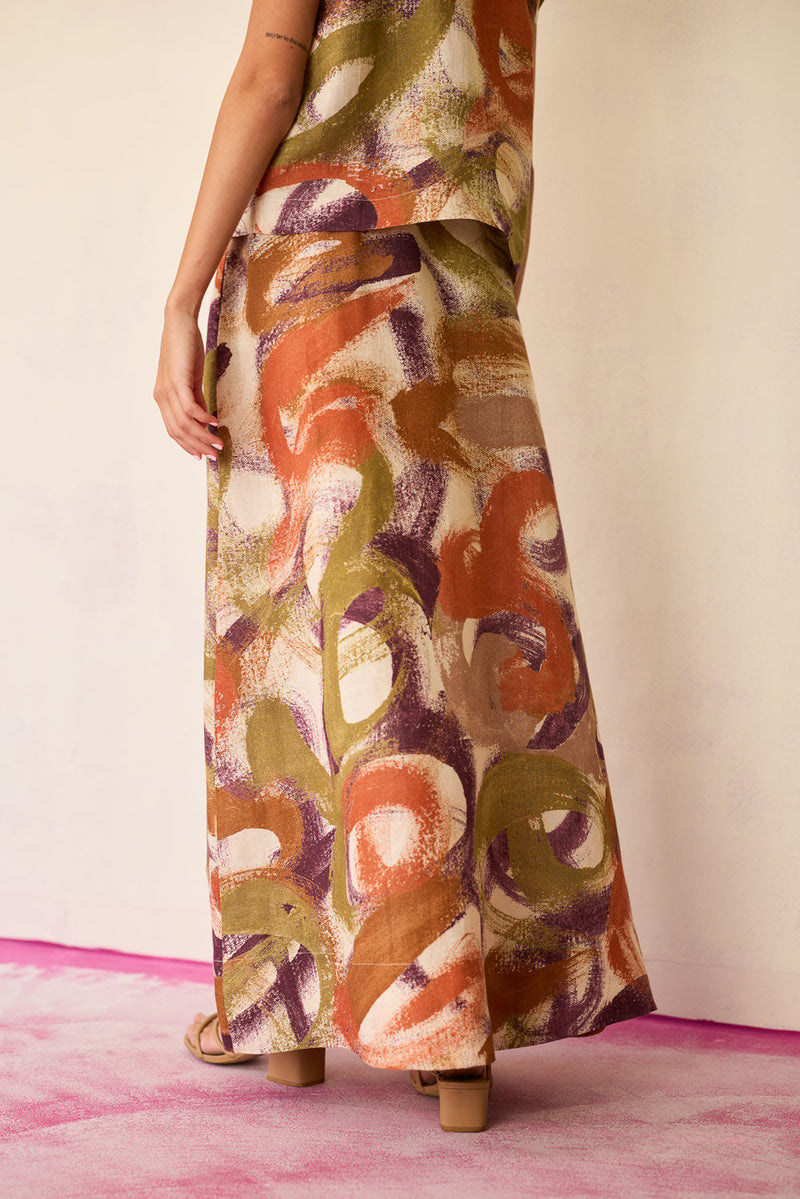 Geometric Brushstroke Co-ord Set linen co-ord set by World of SiSa in multi-color for women in Singapore
