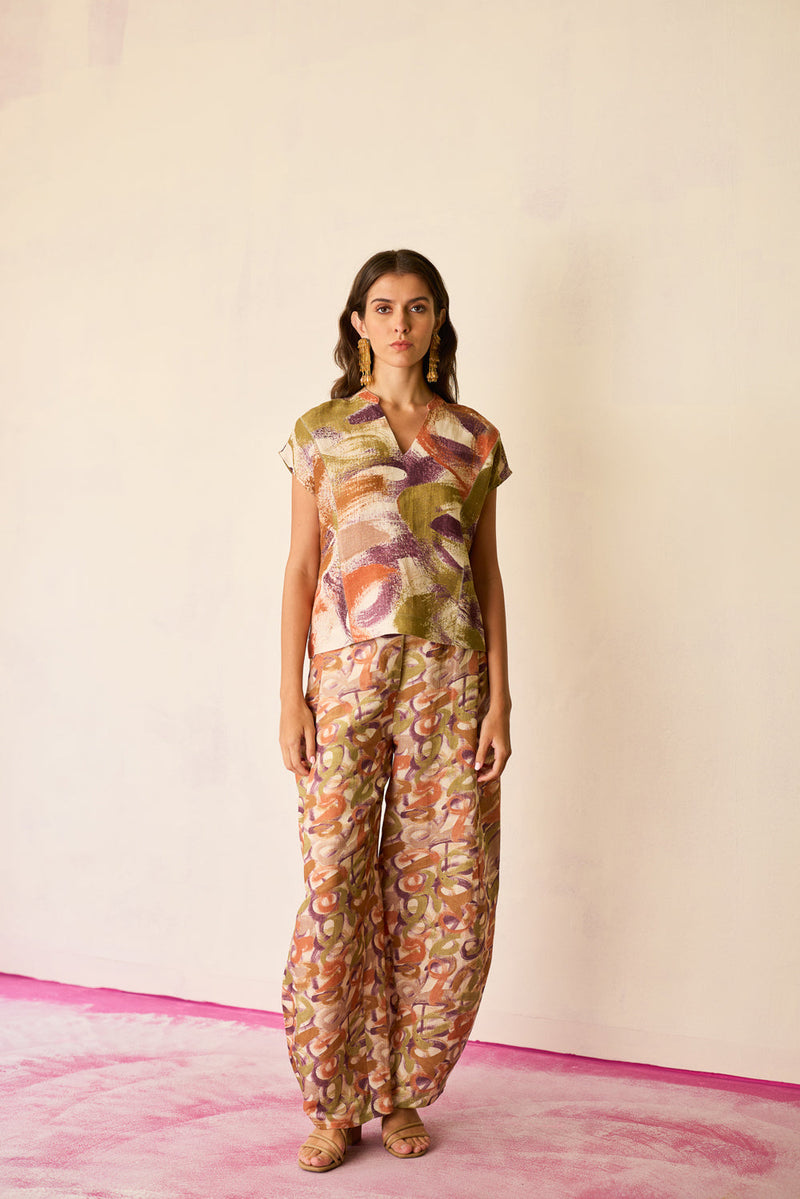 Brushstroke Linen Co-ord Set linen co-ord set by World of SiSa in multi-color for women in Singapore