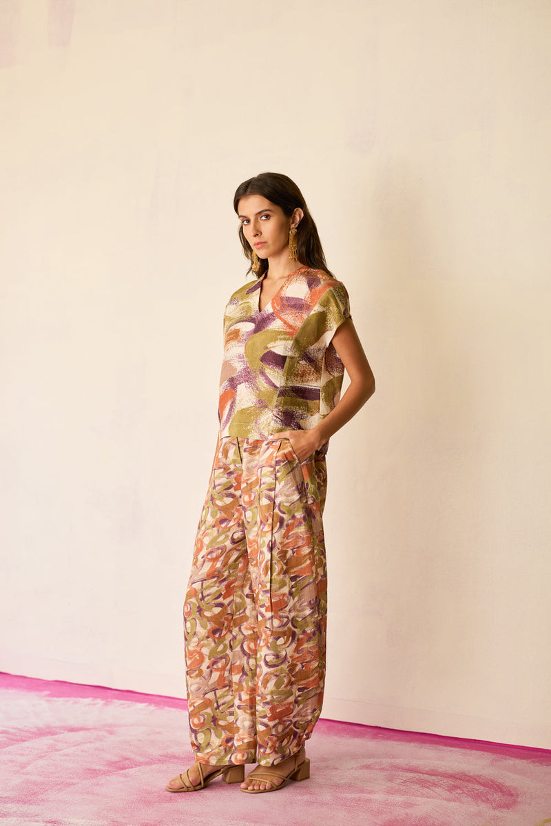 Brushstroke Linen Co-ord Set linen co-ord set by World of SiSa in multi-color for women in Singapore