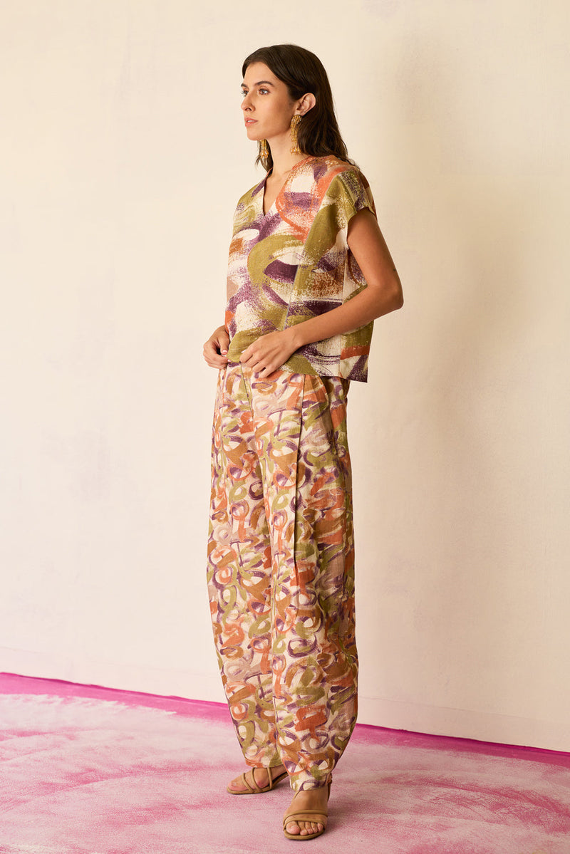 Brushstroke Linen Co-ord Set linen co-ord set by World of SiSa in multi-color for women in Singapore