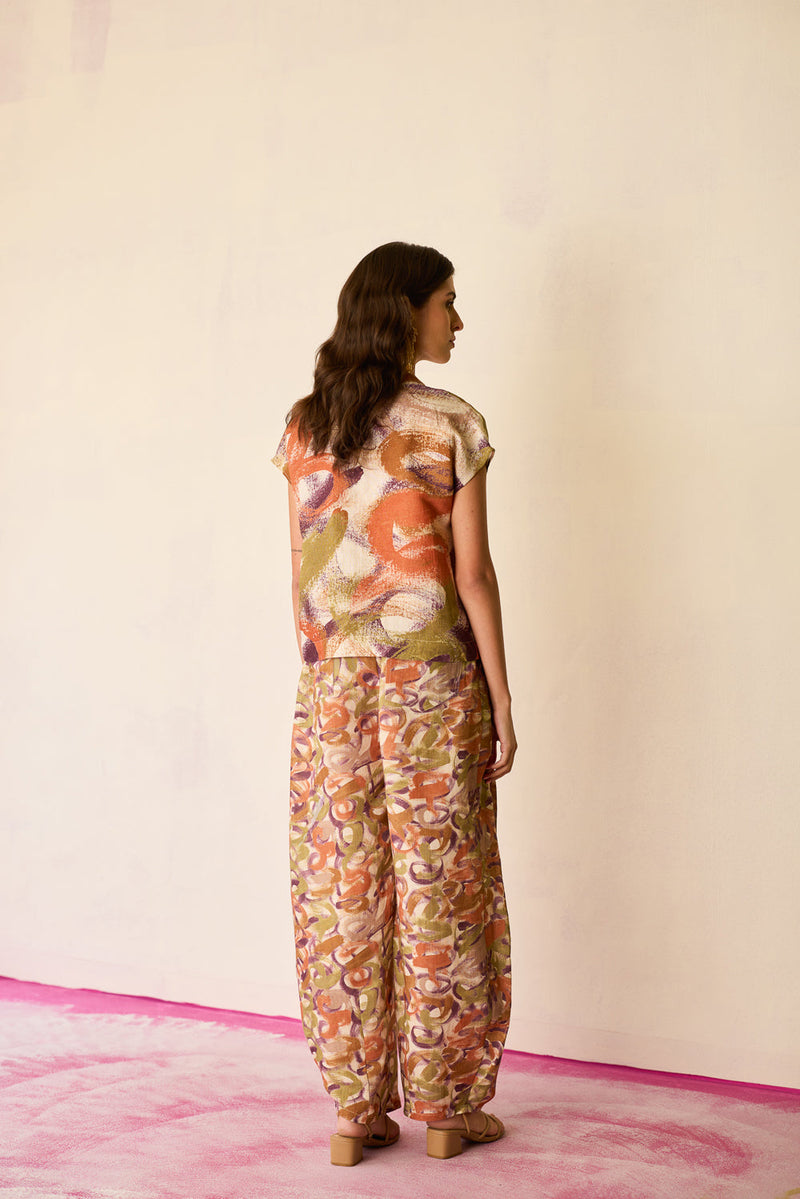 Brushstroke Linen Co-ord Set linen co-ord set by World of SiSa in multi-color for women in Singapore