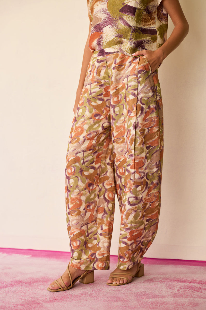 Brushstroke Linen Co-ord Set linen co-ord set by World of SiSa in multi-color for women in Singapore