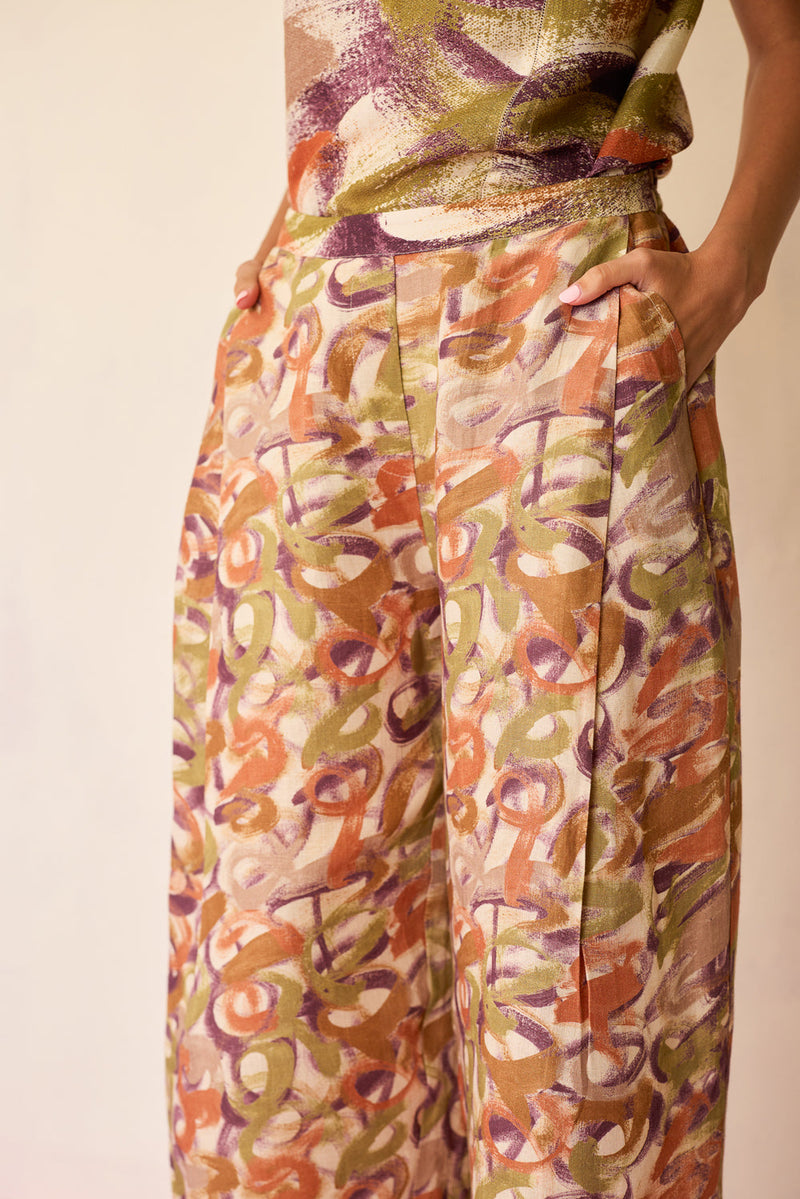 Brushstroke Linen Co-ord Set linen co-ord set by World of SiSa in multi-color for women in Singapore