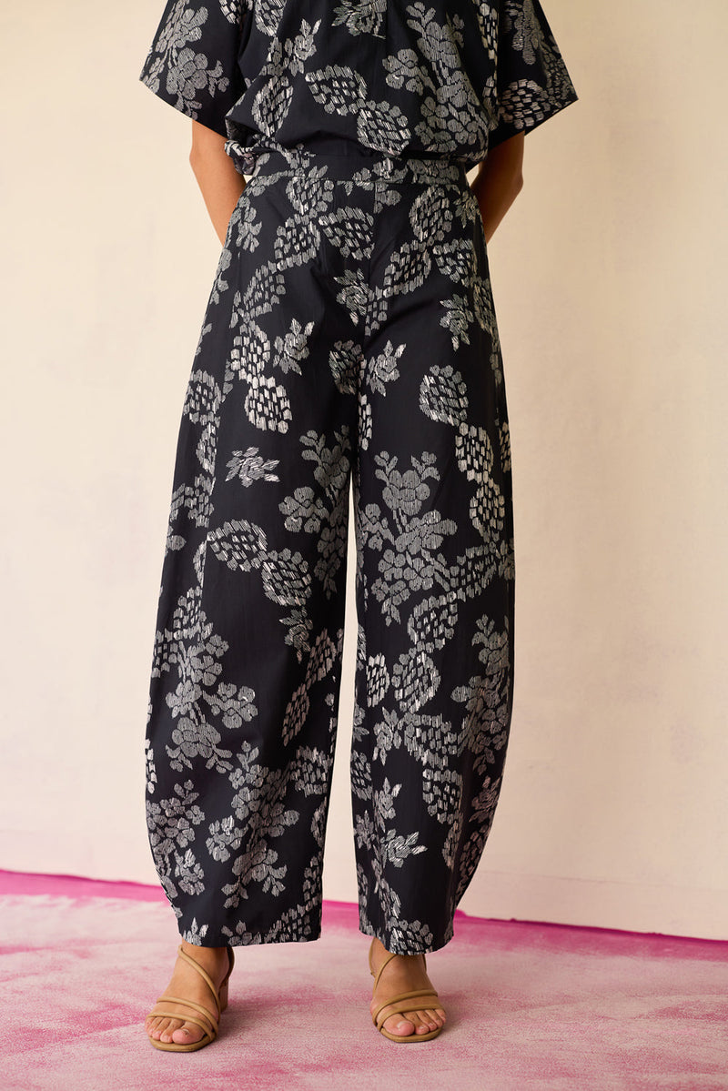Black Floral Ikat Classic Co-ord Set cotton co-ord set by World of SiSa in black for women in Singapore