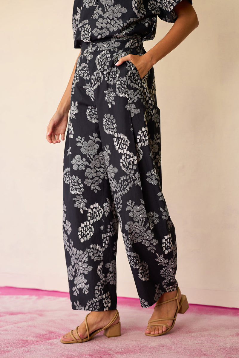 Black Floral Ikat Classic Co-ord Set cotton co-ord set by World of SiSa in black for women in Singapore