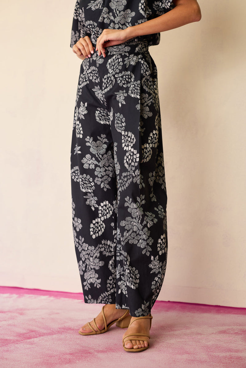 Black Floral Ikat Classic Co-ord Set cotton co-ord set by World of SiSa in black for women in Singapore
