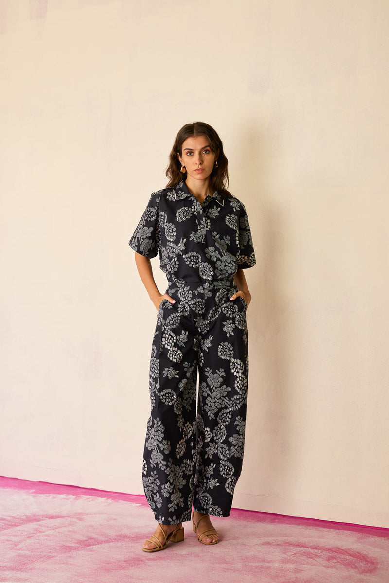 Black Floral Ikat Classic Co-ord Set cotton co-ord set by World of SiSa in black for women in Singapore