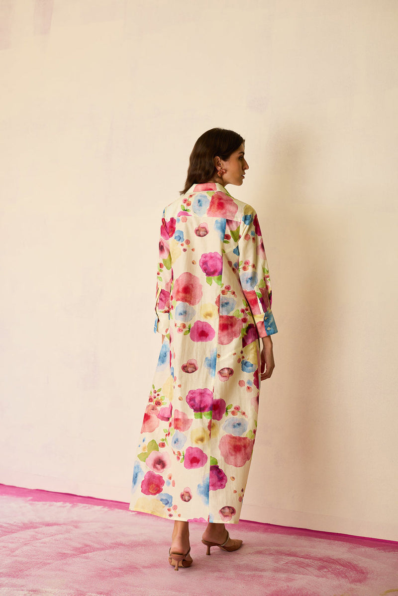 Californian Poppies Shirt Dress cotton, silk dress by World of SiSa in multi-color for women in Singapore