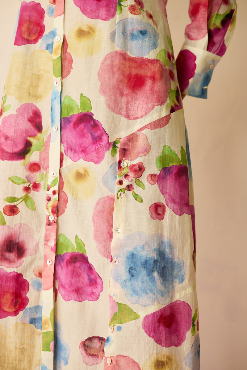 Californian Poppies Shirt Dress cotton, silk dress by World of SiSa in multi-color for women in Singapore