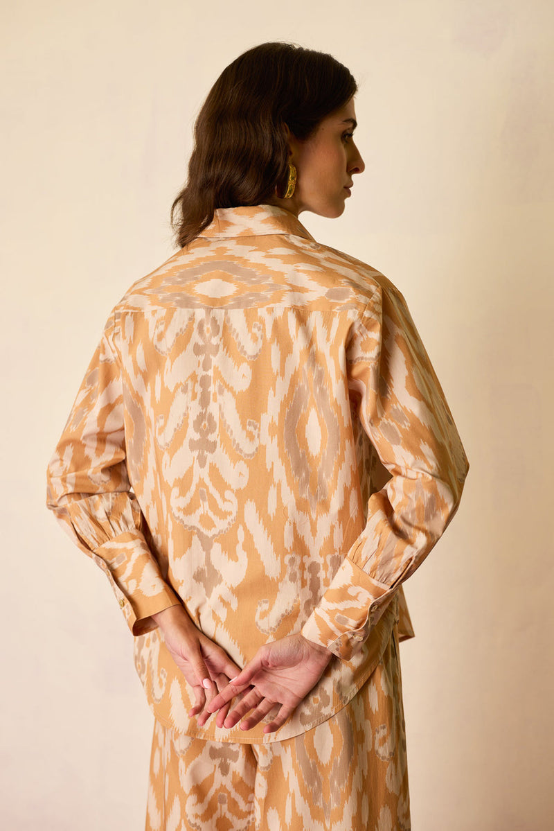 Sand Oversized Ikat Co-ord Set cotton co-ord set by World of SiSa in musturd yellow for women in Singapore