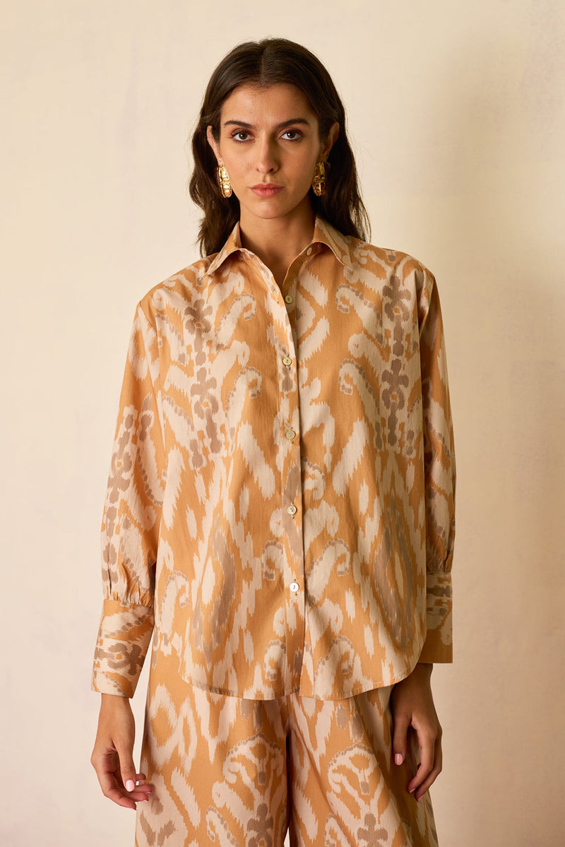Sand Ikat Classic Shirt cotton top/shirt by World of SiSa in musturd yellow for women in Singapore