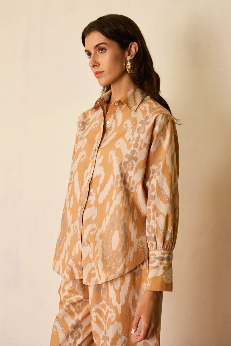 Sand Ikat Classic Shirt cotton top/shirt by World of SiSa in musturd yellow for women in Singapore