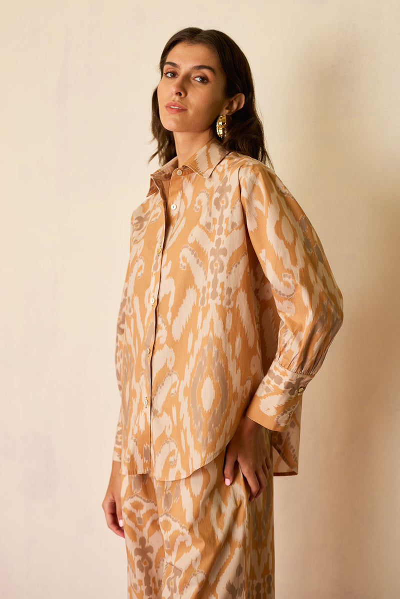 Sand Oversized Ikat Co-ord Set cotton co-ord set by World of SiSa in musturd yellow for women in Singapore