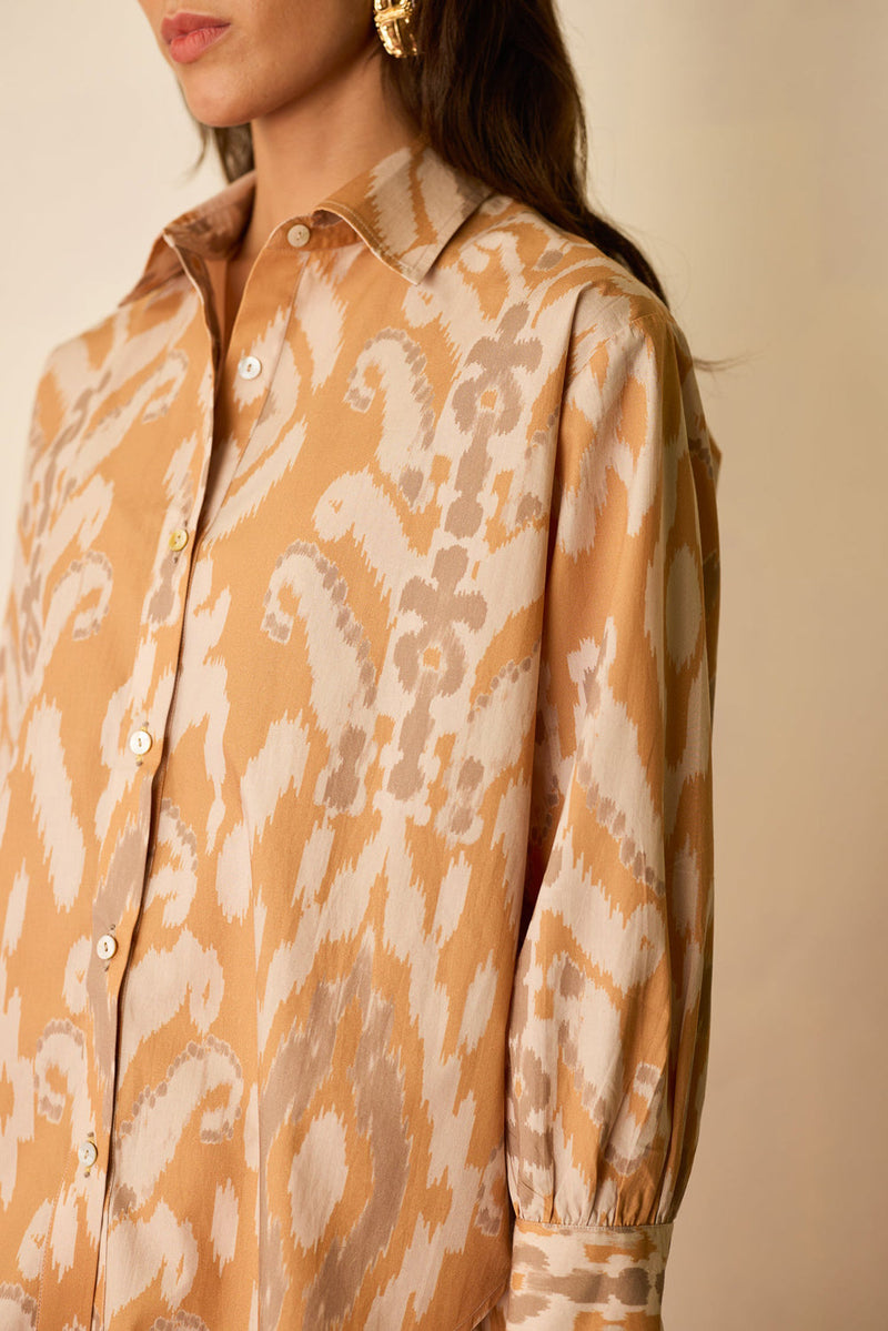 Sand Oversized Ikat Co-ord Set cotton co-ord set by World of SiSa in musturd yellow for women in Singapore