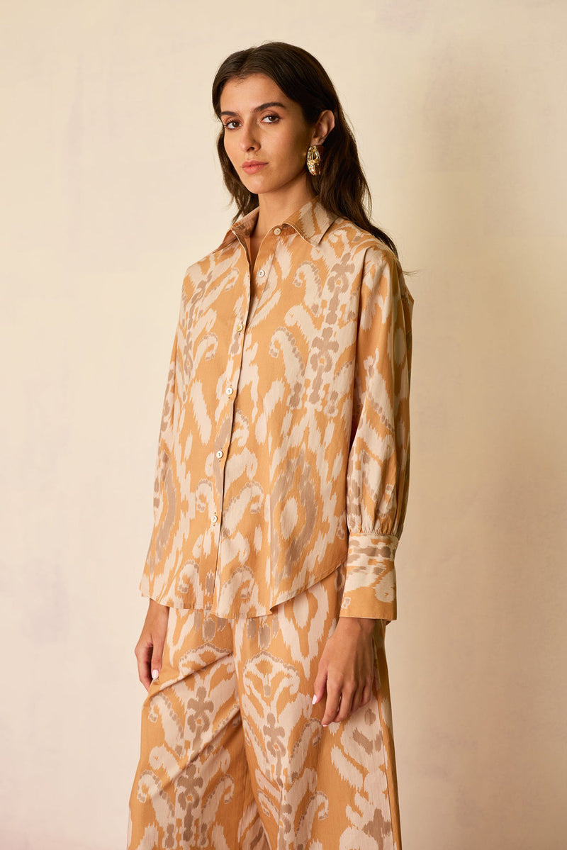 Sand Ikat Classic Shirt cotton top/shirt by World of SiSa in musturd yellow for women in Singapore