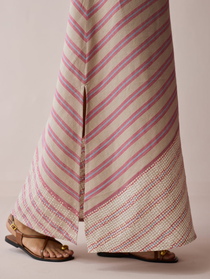 Orta Stripe Linen Bias Sleeveless Dress-Natural linen dress by Manan in off white for women in Singapore