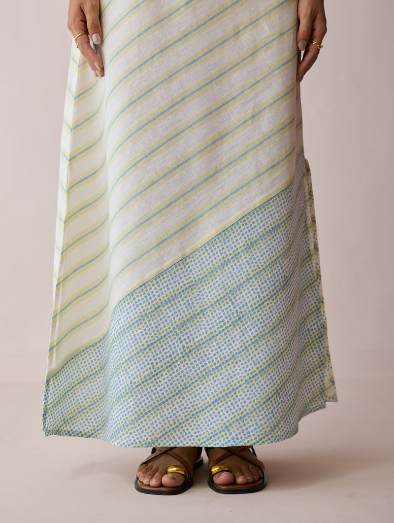 Orta Stripe Linen Bias Sleeveless Dress-Ivory linen dress by Manan in ivory for women in Singapore