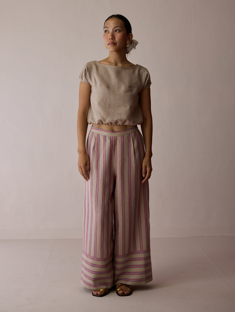 Rimi Linen Co-ord Set-Natural linen co-ord set by Manan in off white for women in Singapore