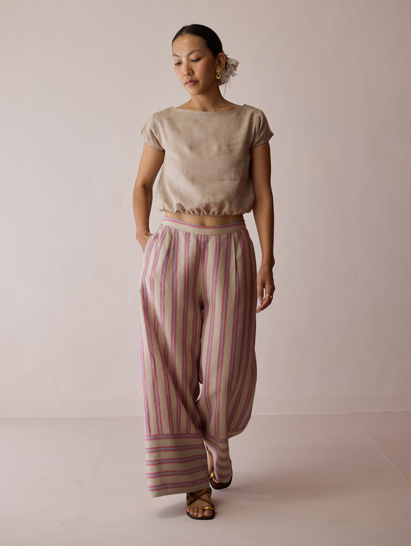 Rimi Linen Co-ord Set-Natural linen co-ord set by Manan in off white for women in Singapore