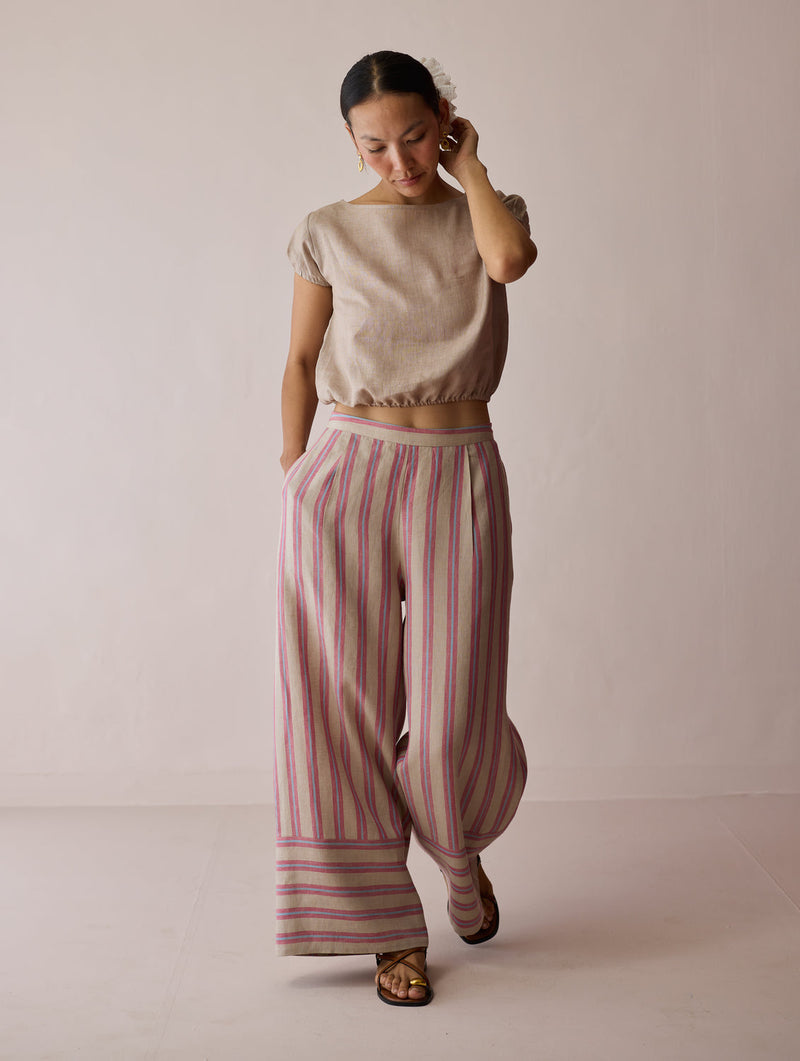 Rimi Linen Co-ord Set-Natural linen co-ord set by Manan in off white for women in Singapore