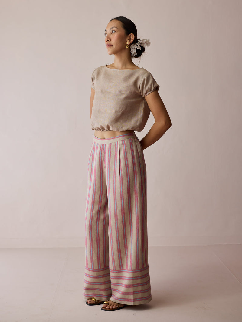 Rimi Linen Co-ord Set-Natural linen co-ord set by Manan in off white for women in Singapore