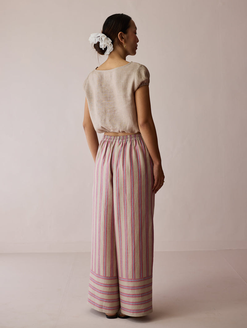 Rimi Linen Co-ord Set-Natural linen co-ord set by Manan in off white for women in Singapore