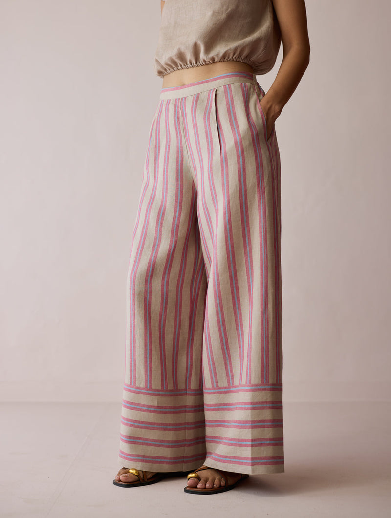 Rimi Linen Co-ord Set-Natural linen co-ord set by Manan in off white for women in Singapore