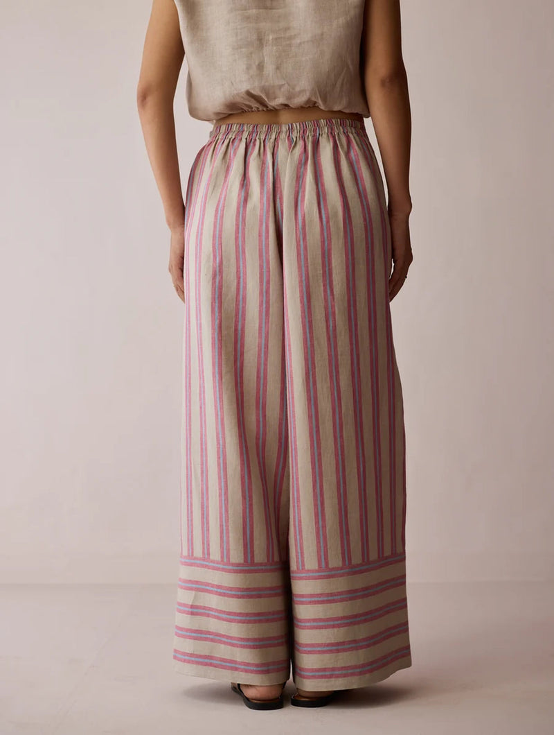 Carmi Wide Leg Stripe Linen Pants-Natural linen pant/trouser by Manan in off white for women in Singapore
