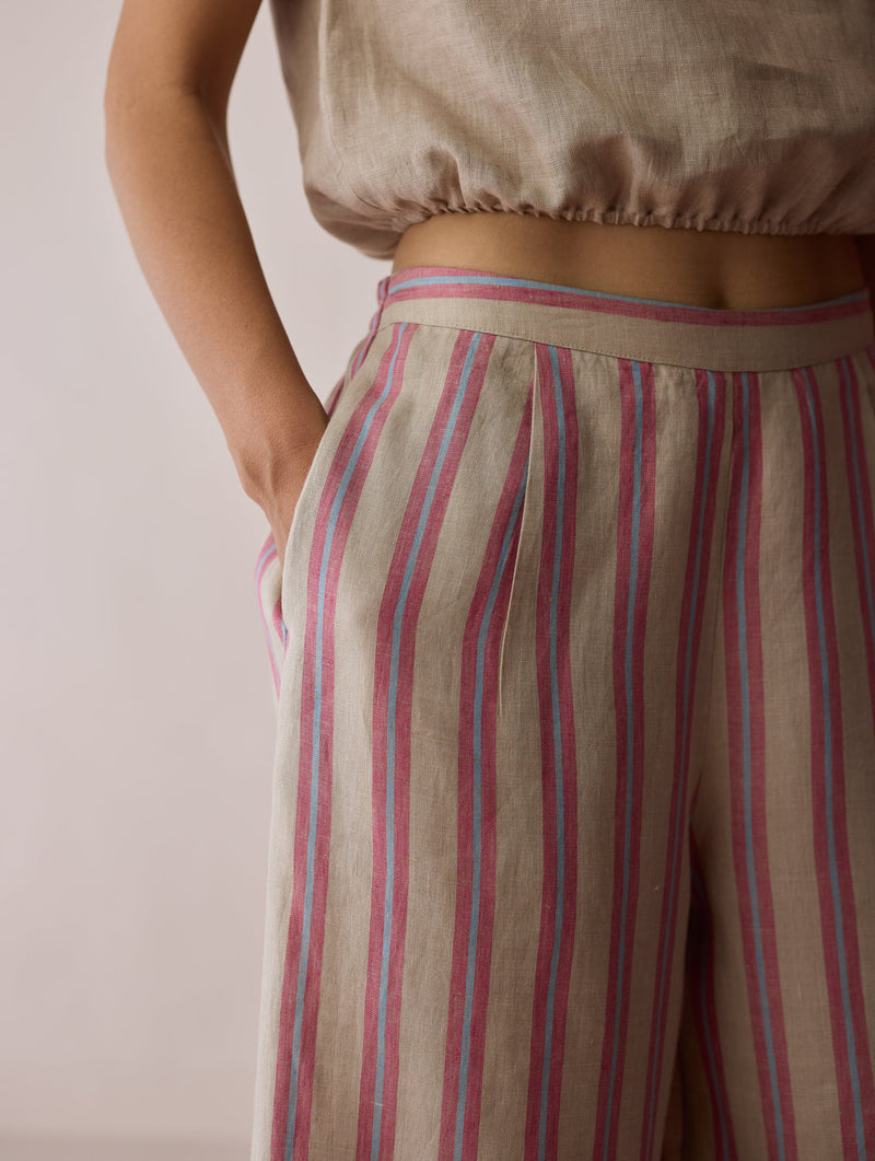 Rimi Linen Co-ord Set-Natural linen co-ord set by Manan in off white for women in Singapore