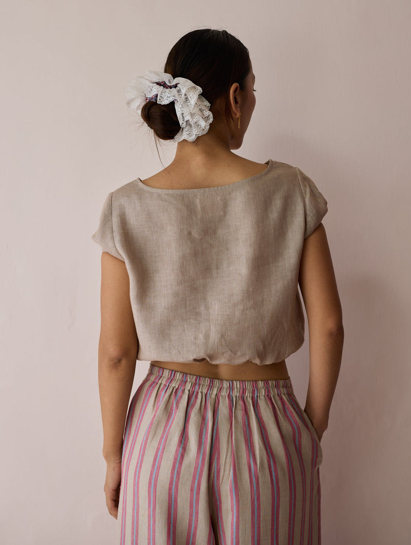 Rimi Linen Co-ord Set-Natural linen co-ord set by Manan in off white for women in Singapore