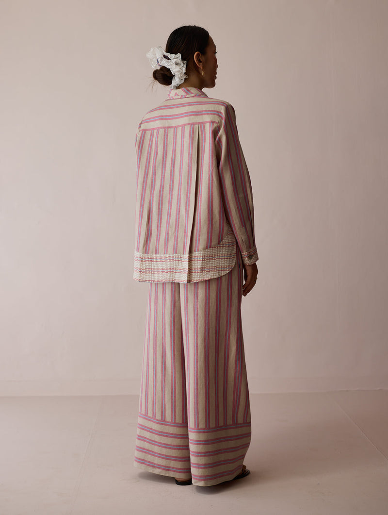 Erra Block-Printed Linen Co-ord-Natural linen co-ord set by Manan in off white for women in Singapore