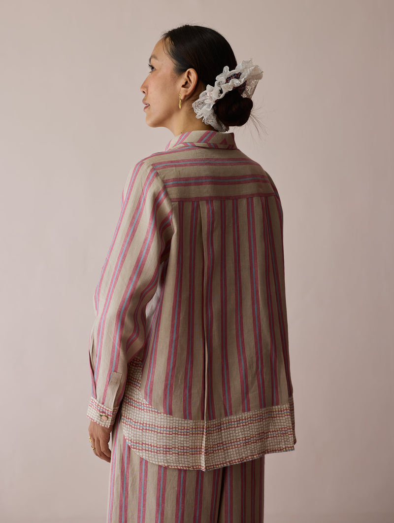 Erra Block-Printed Linen Co-ord-Natural linen co-ord set by Manan in off white for women in Singapore