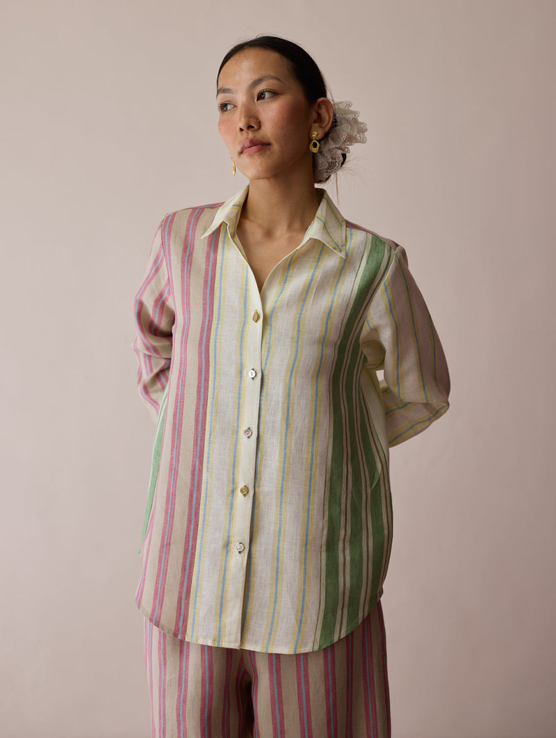 Leena Patchwork Linen Co-ord Set linen co-ord set by Manan in ivory for women in Singapore