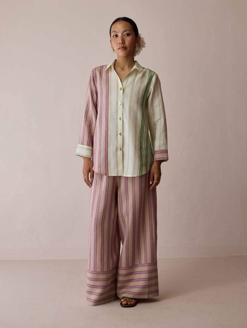 Leena Patchwork Linen Co-ord Set linen co-ord set by Manan in ivory for women in Singapore