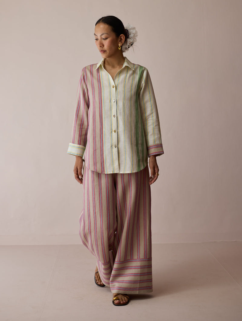 Leena Patchwork Linen Co-ord Set linen co-ord set by Manan in ivory for women in Singapore