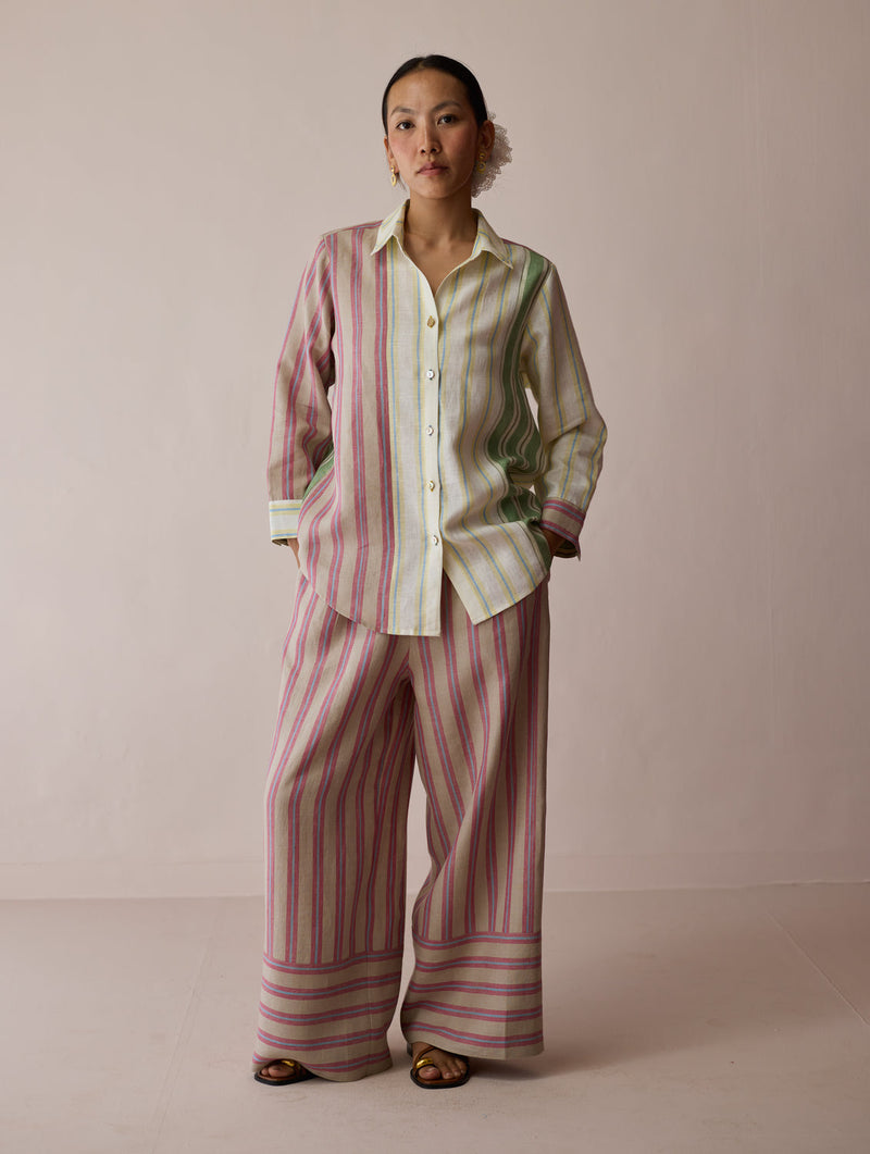 Leena Patchwork Linen Co-ord Set linen co-ord set by Manan in ivory for women in Singapore