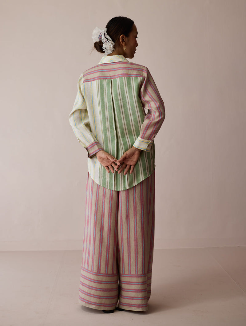 Leena Patchwork Linen Co-ord Set linen co-ord set by Manan in ivory for women in Singapore