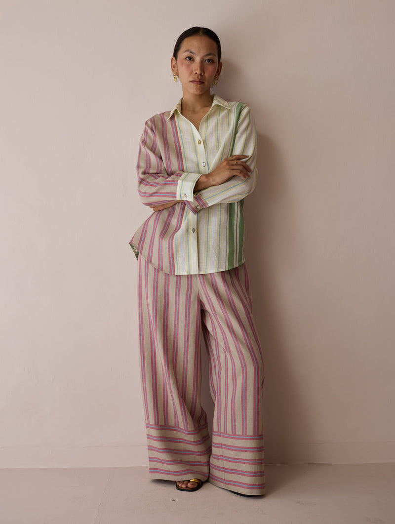 Leena Patchwork Linen Co-ord Set linen co-ord set by Manan in ivory for women in Singapore