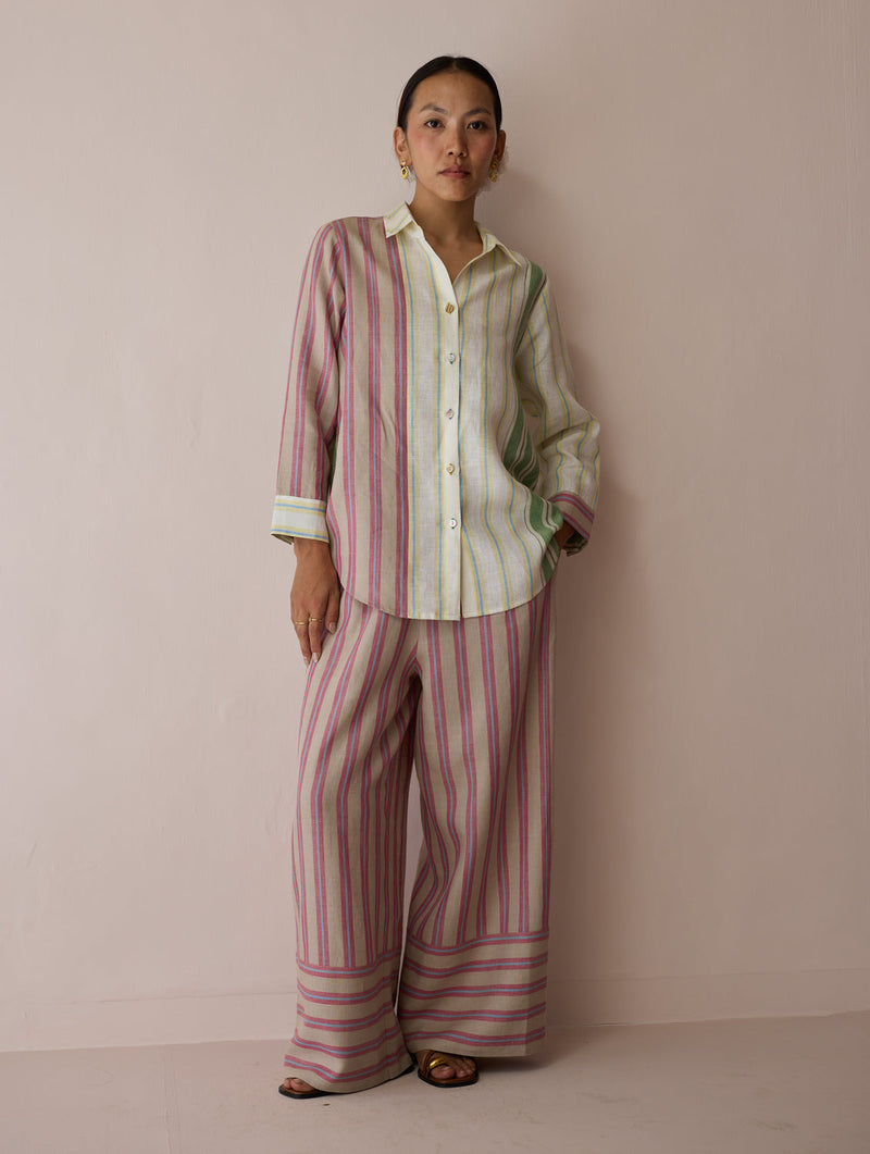 Leena Patchwork Linen Co-ord Set linen co-ord set by Manan in ivory for women in Singapore